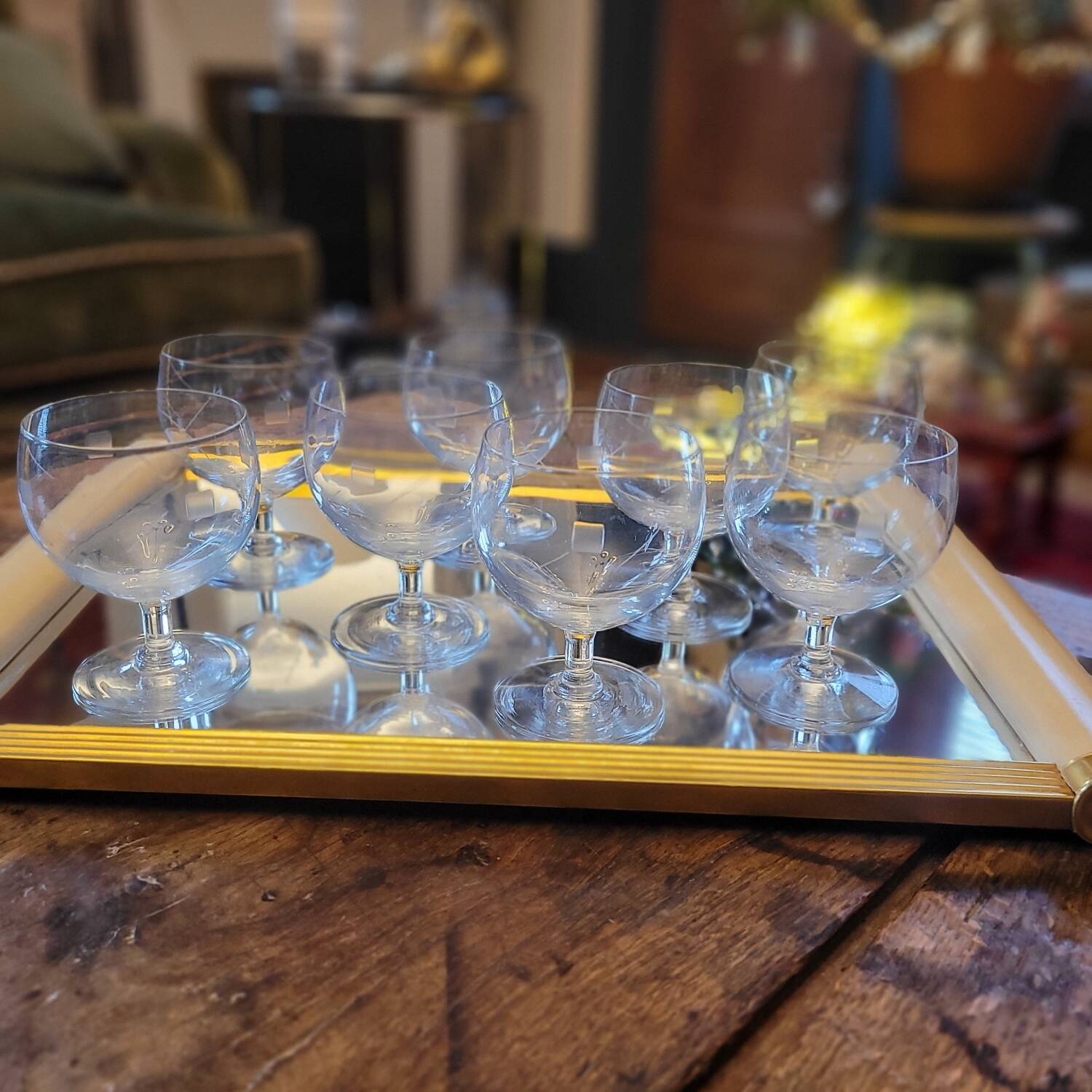 8 cut-glass balloon glasses – 1960s