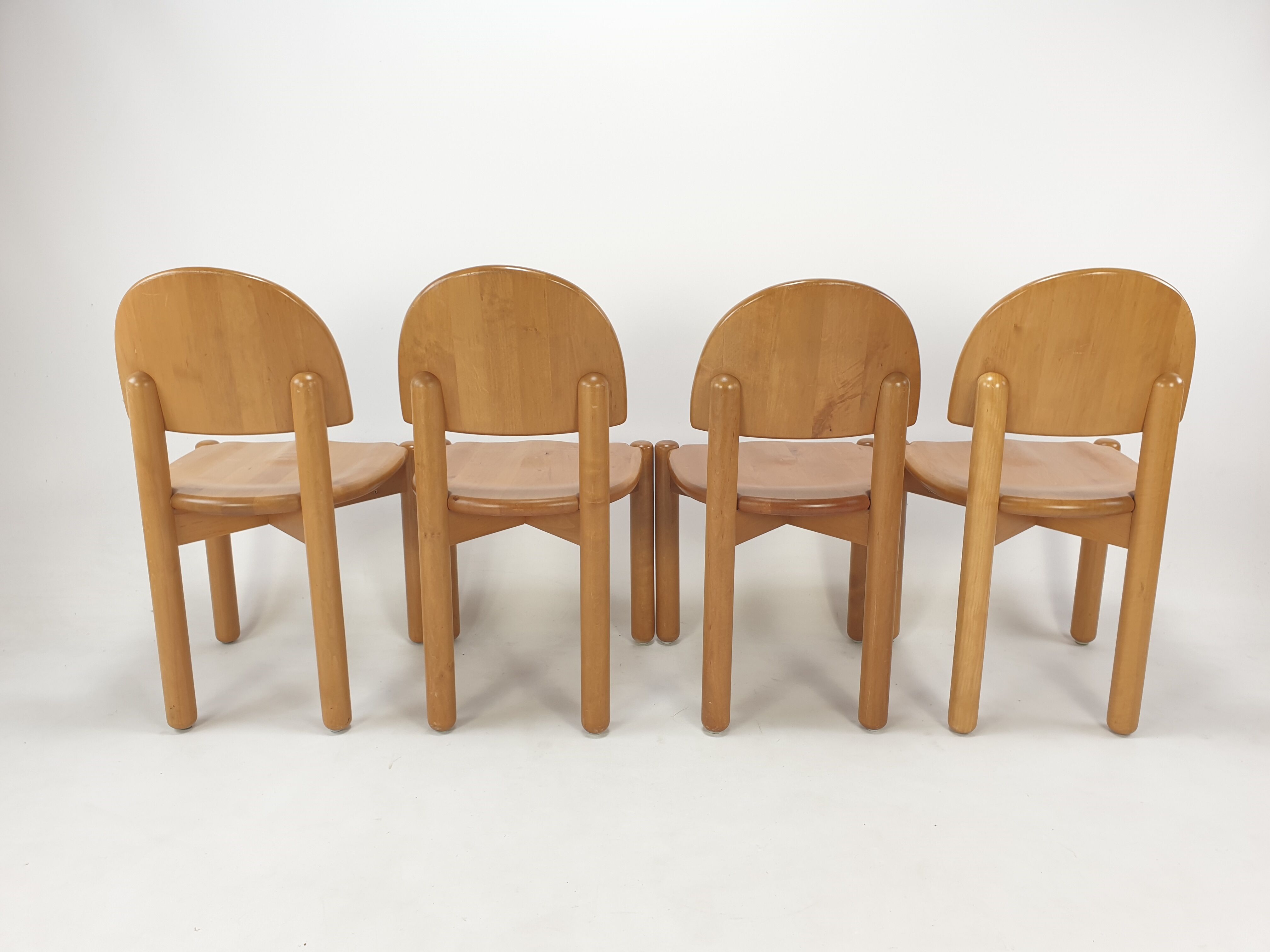 Set of 4 oak wood dining chairs, 1980s