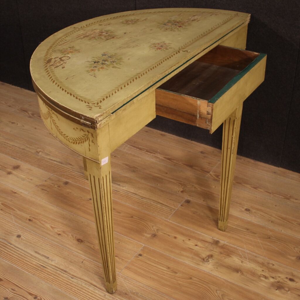 Italian lacquered demilune table in louis xvi style