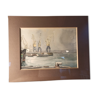 Watercolor Brest commercial port