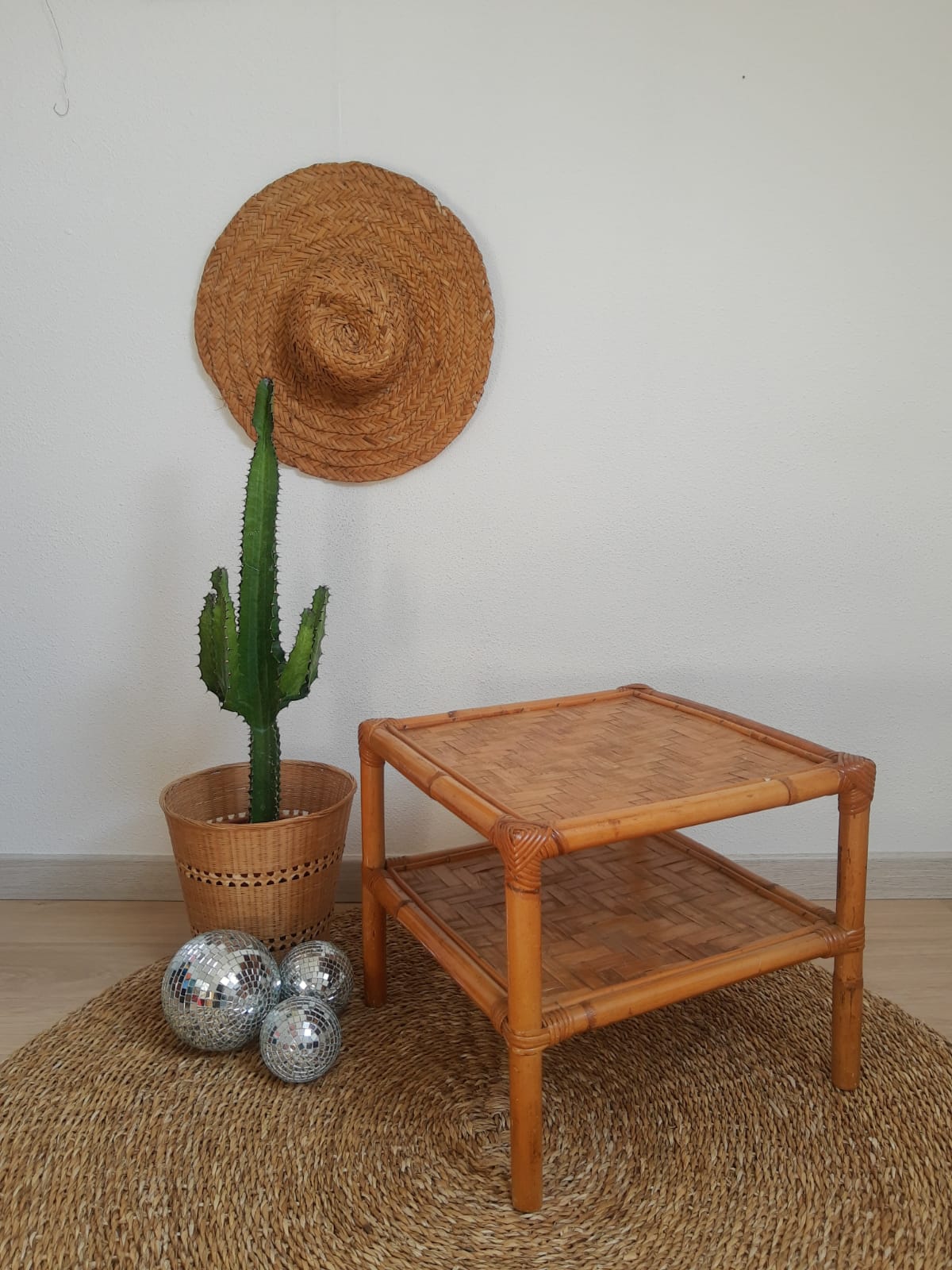 Square bamboo coffee table 70s - vintage