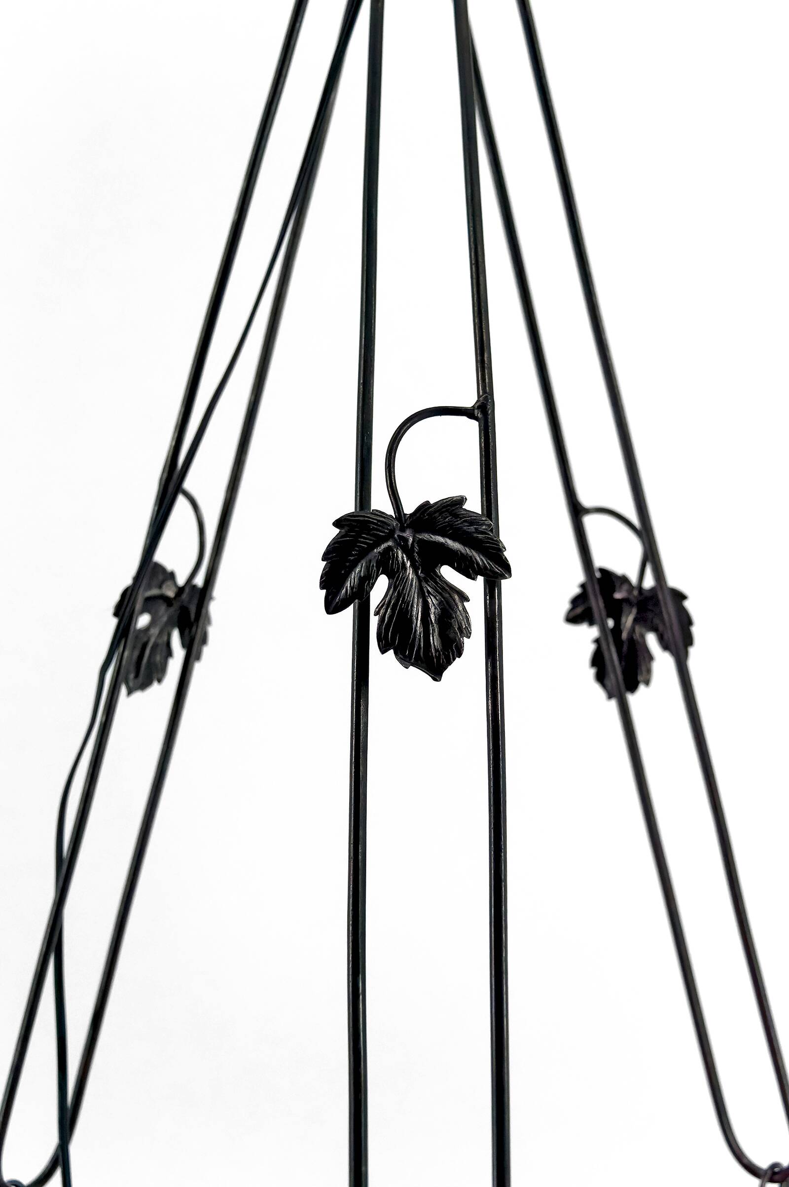 Wrought iron pendant light, pink bowl with floral decoration, Art Deco, Circa 1930