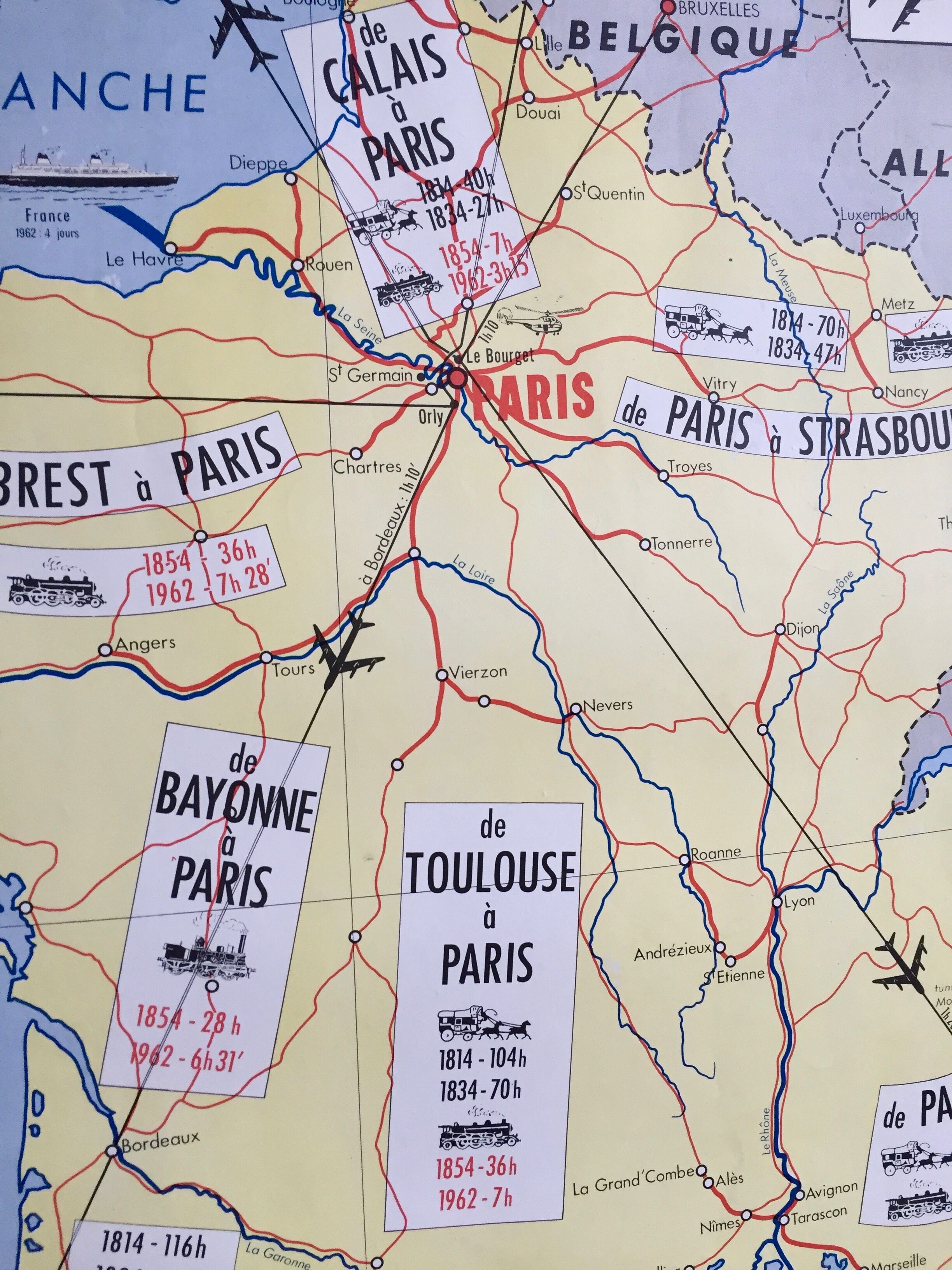 Old Rossignol school map "progress in transport/industry"