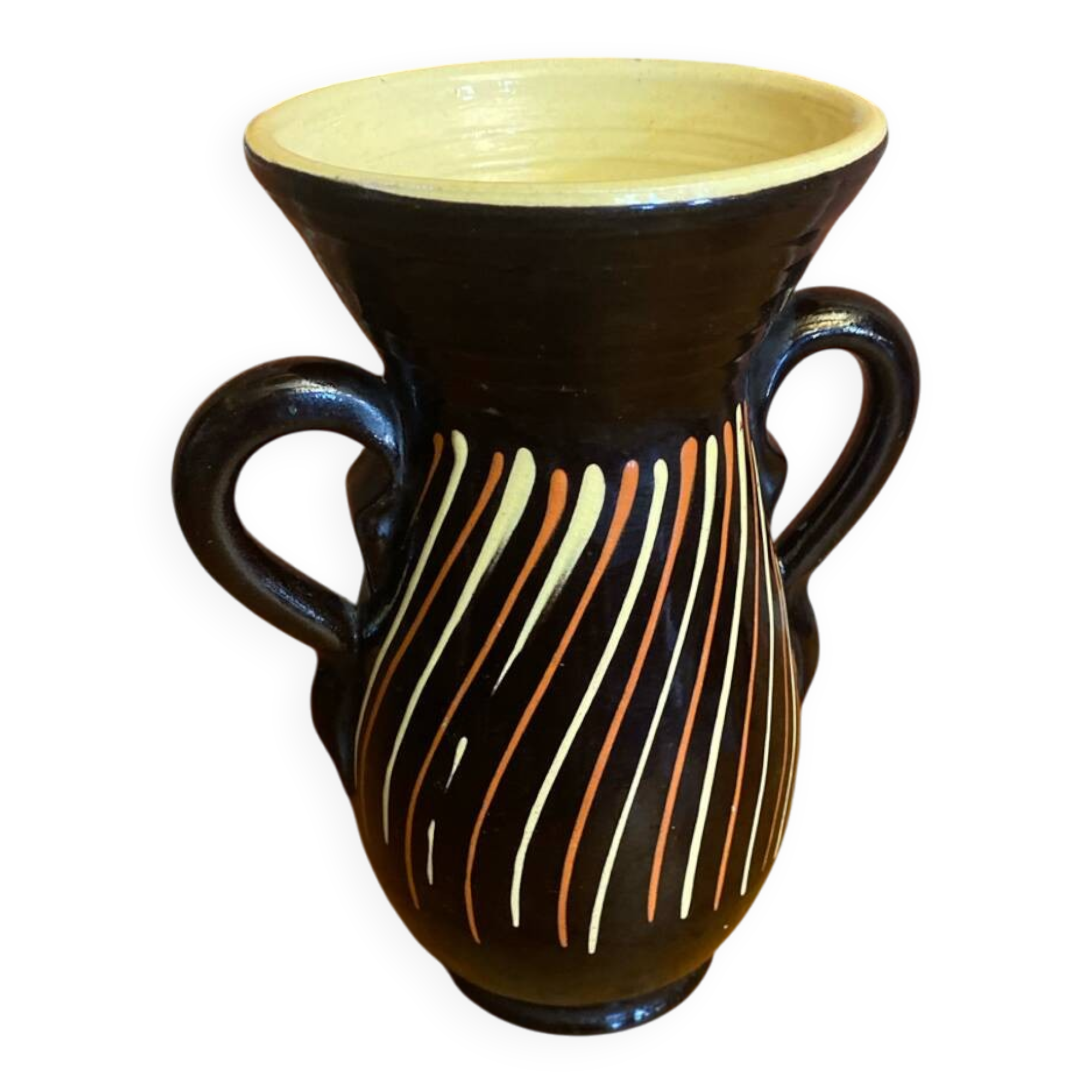 Vase with dwarf handles, black ceramic, vintage decor