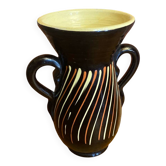 Vase avec Anses de naine céramique noir décor vintage