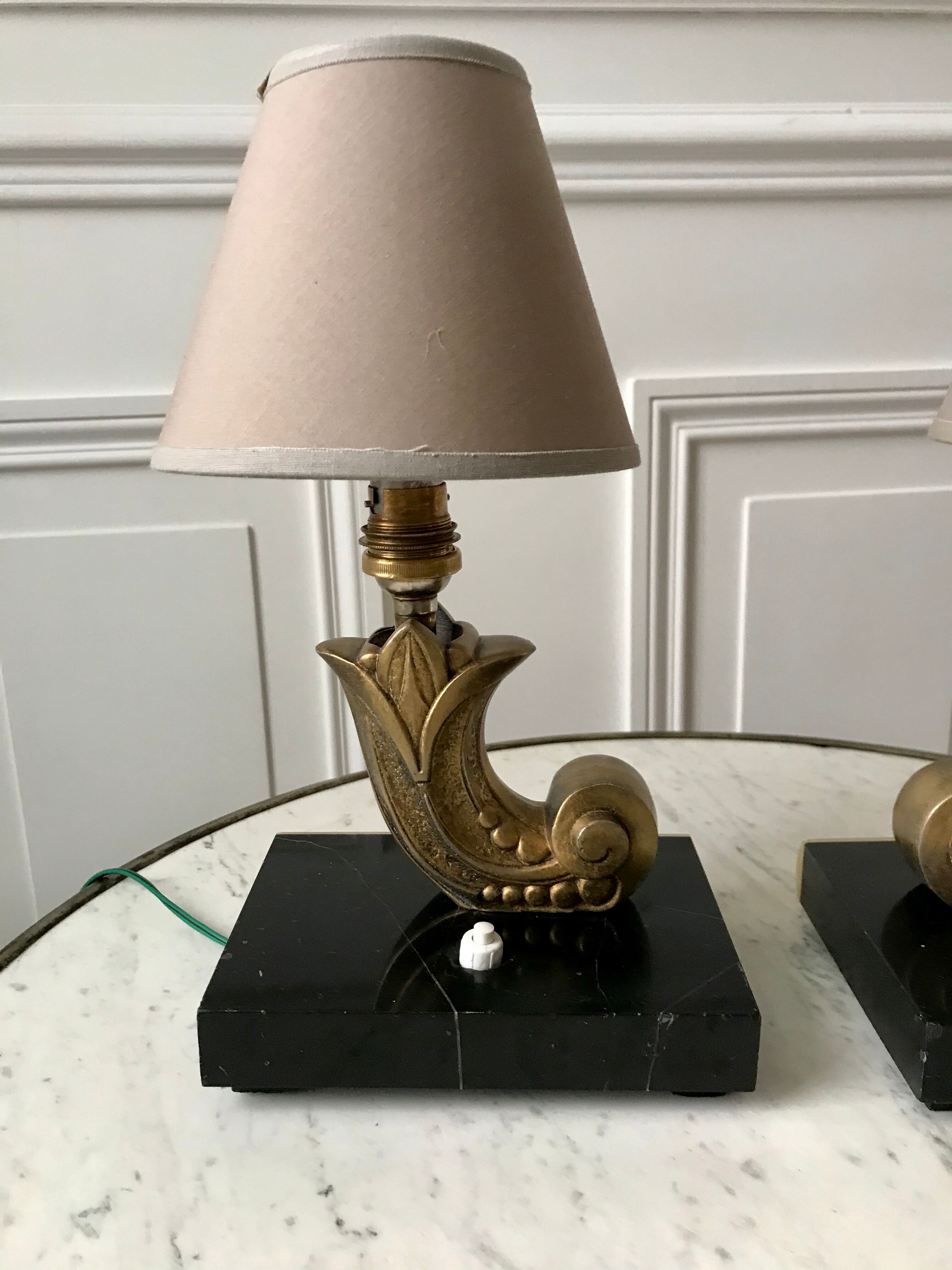 Pair of bronze and marble lamp art deco 30s