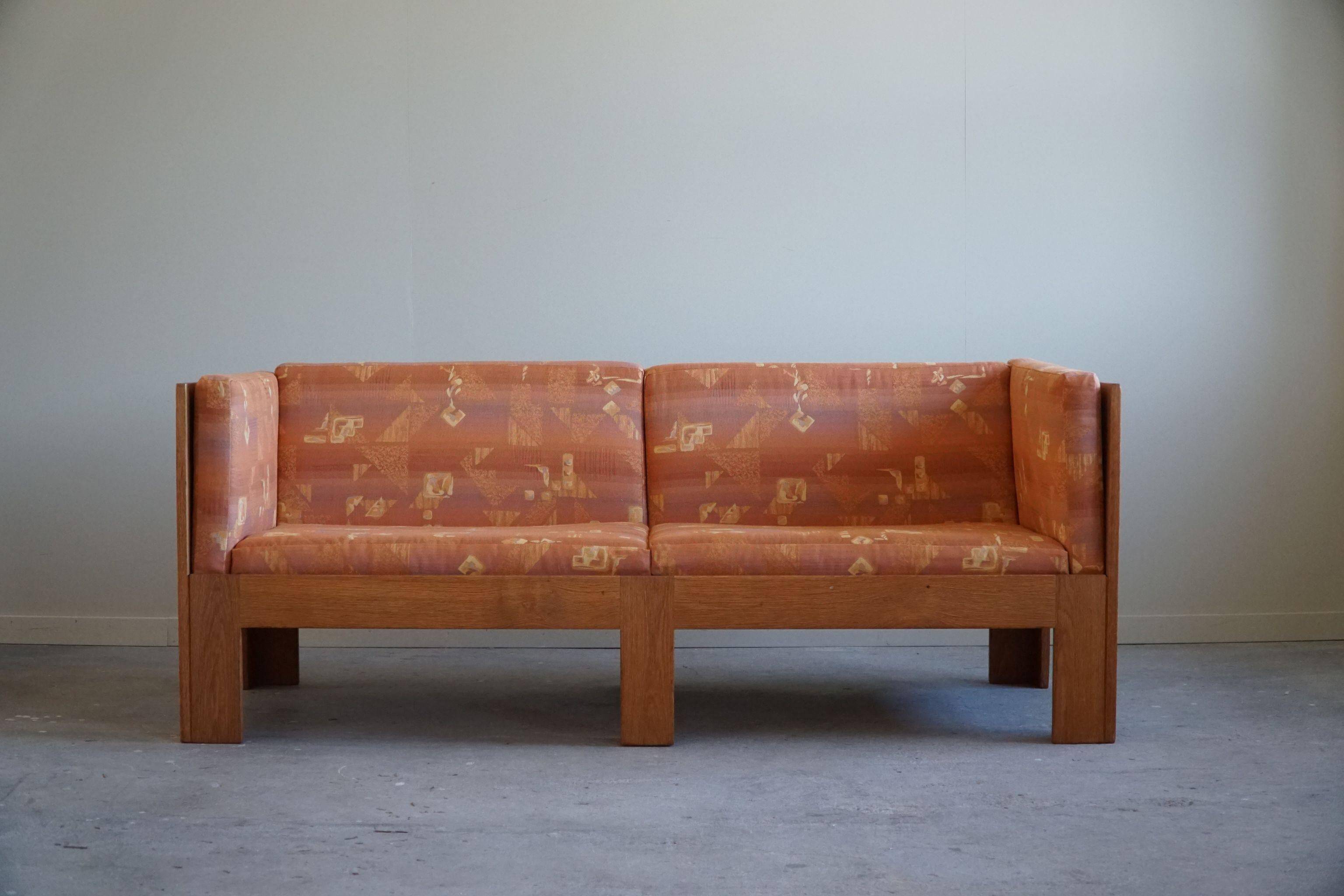 Danish Mid-Century Two-Seat Sofa in Oak, Reupholstered, by Tage Poulsen, 1960s