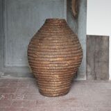 Old basket, straw and bramble, woven basket, interior decoration