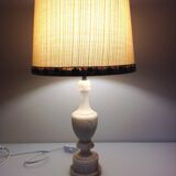Alabaster lamp and ecru fabric lampshade / vintage 50s-60s
