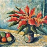 Tableau nature morte "fleurs et pommes"