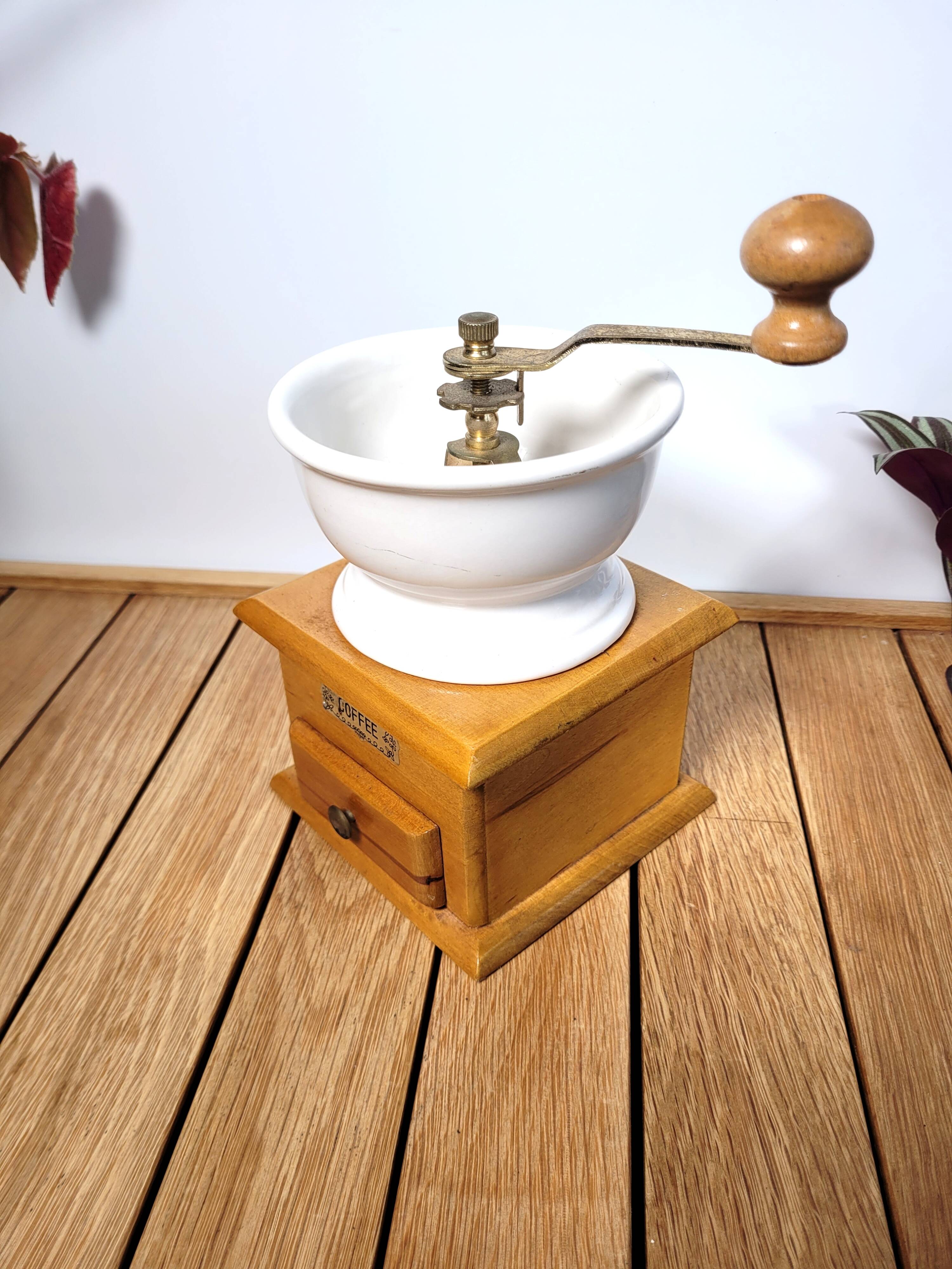 Vintage wood and ceramic coffee grinder