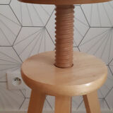 Vintage screw stool in solid beech.
