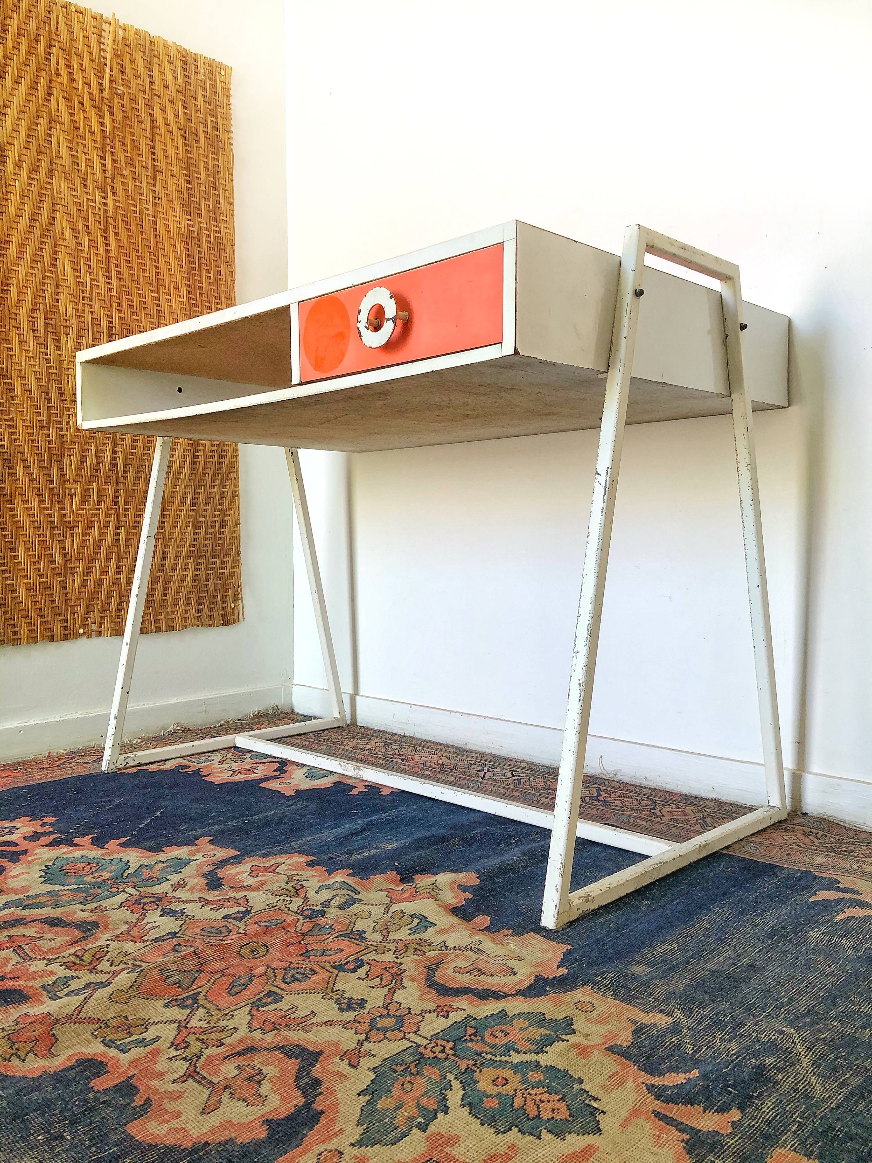 Vintage desk and chair in orange formica