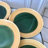 Set of 6 flat plates in green enamel ceramic salins model "capvern" years 60-70