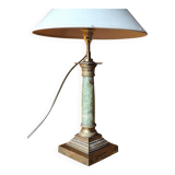 Corinthian column lamp base in green onyx and bronze