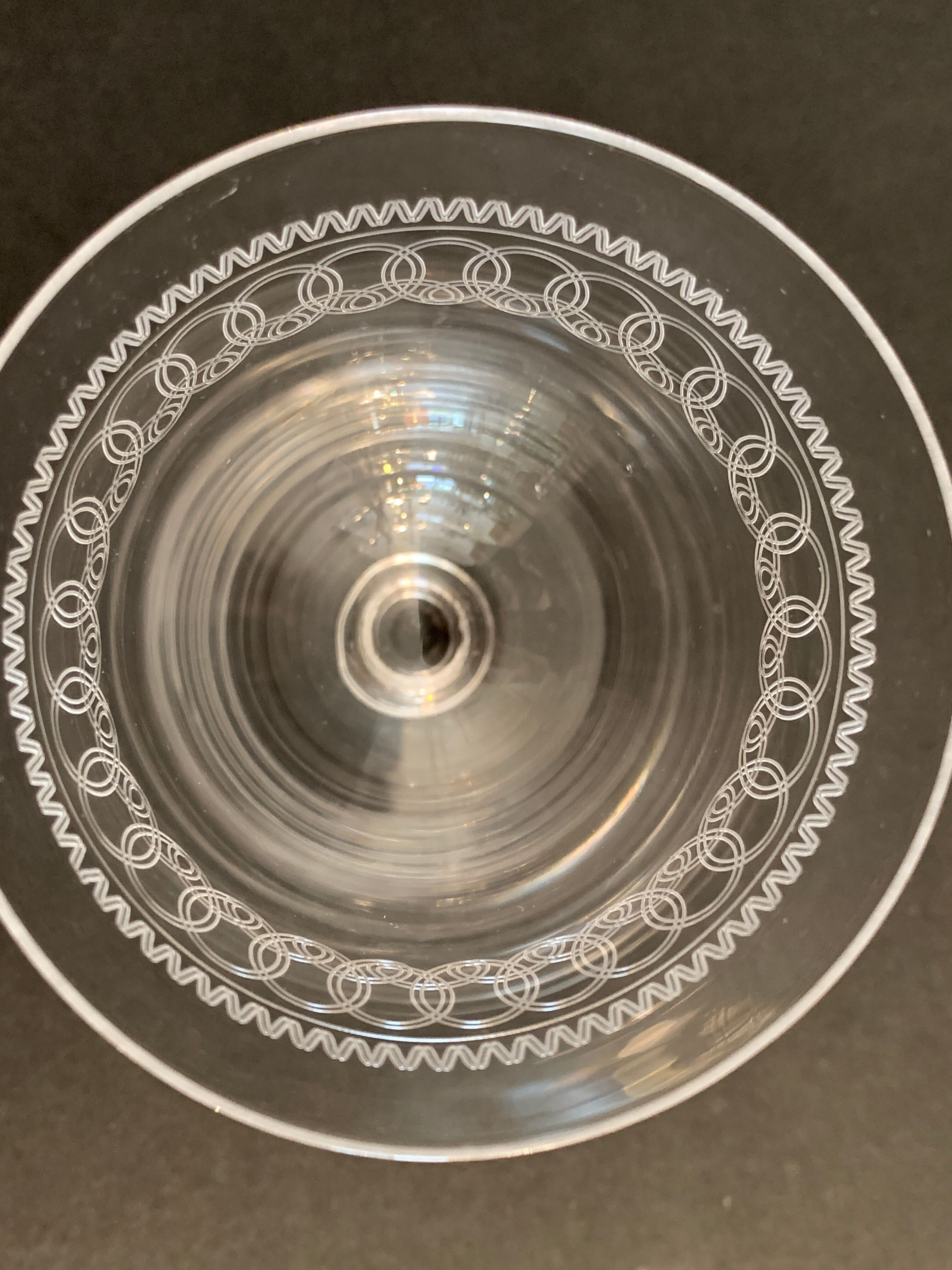 6 antique engraved crystal wine glasses