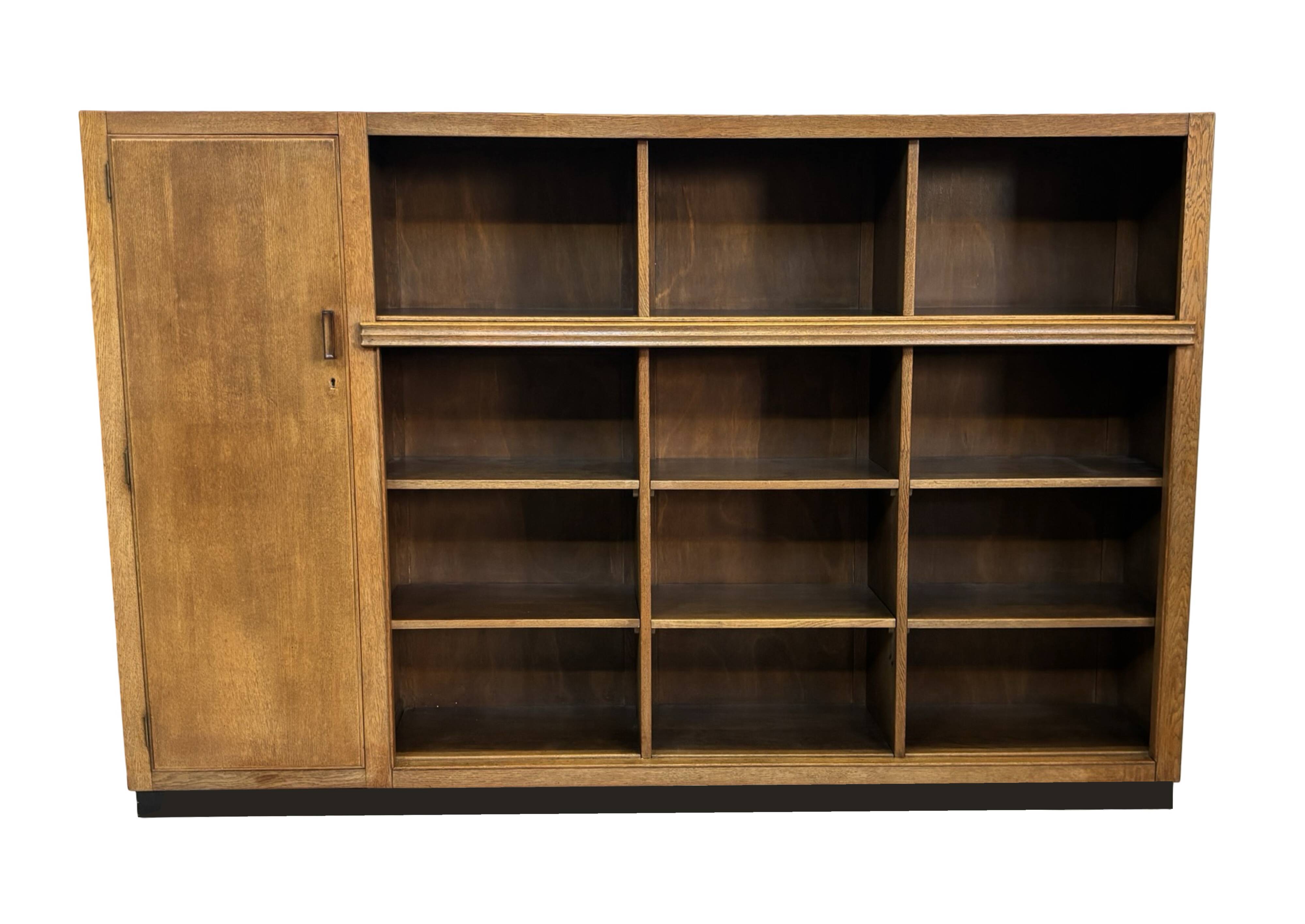 Art Deco XL Wall Cabinet Bookcase 1930s Oak Open Cabinet The Netherlands