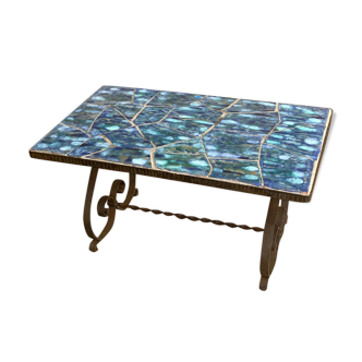 Forged iron and ceramic coffee table by Alice Colonieu