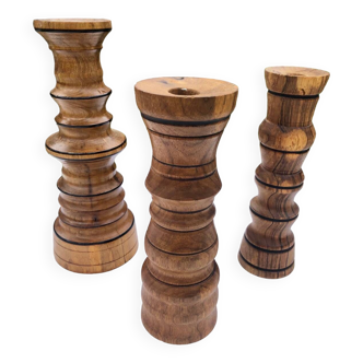 Turned wood candle holders