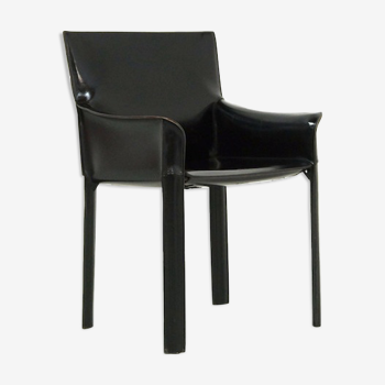 Fauteuil en cuir noir des années 1980 par de Couro du Brésil