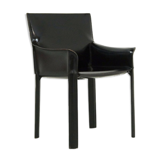 Fauteuil en cuir noir des années 1980 par de Couro du Brésil