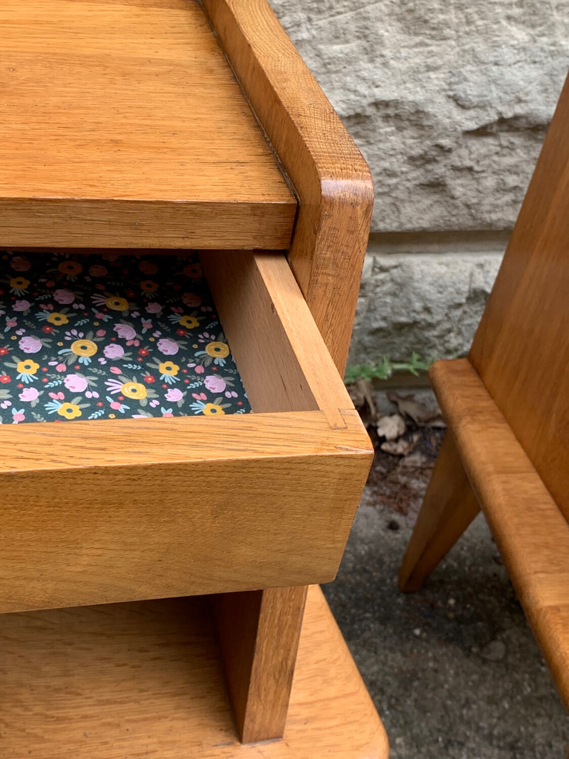 Pair of bedside feet compass solid oak vintage 1950
