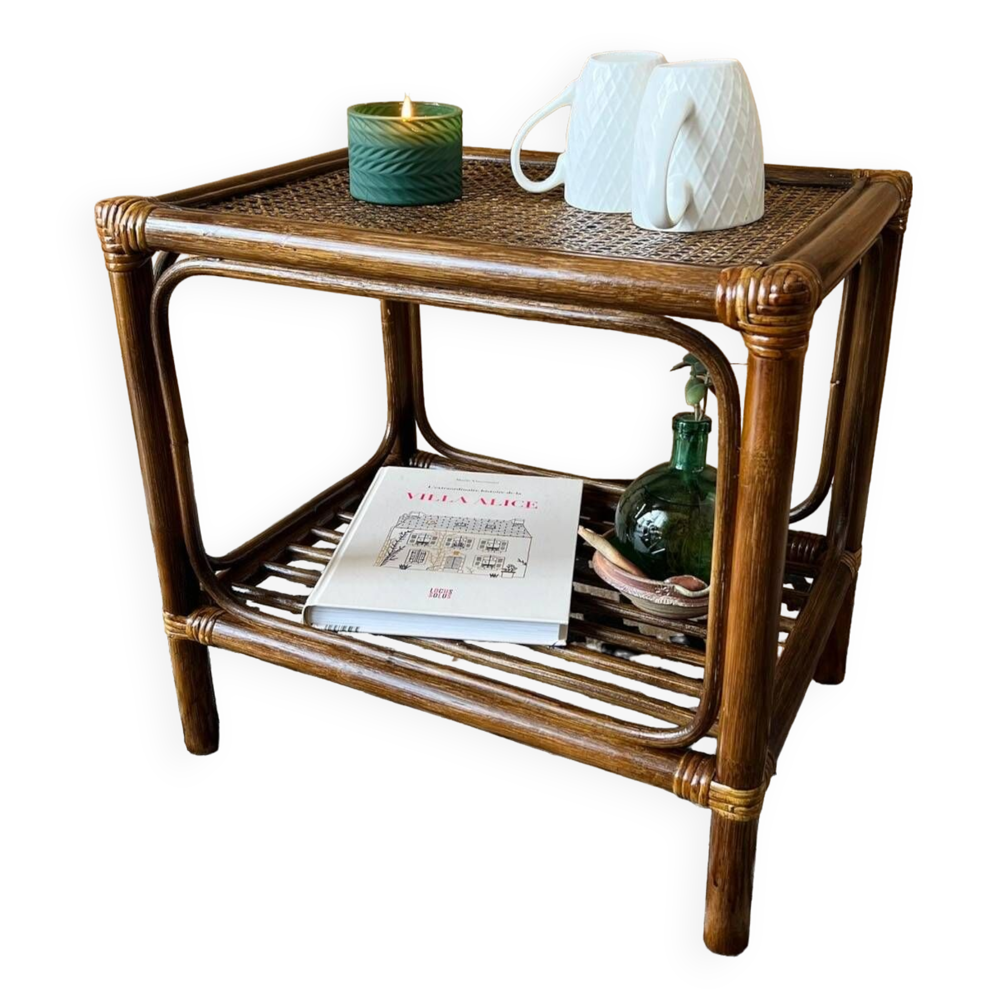 Small vintage table - rattan & canework