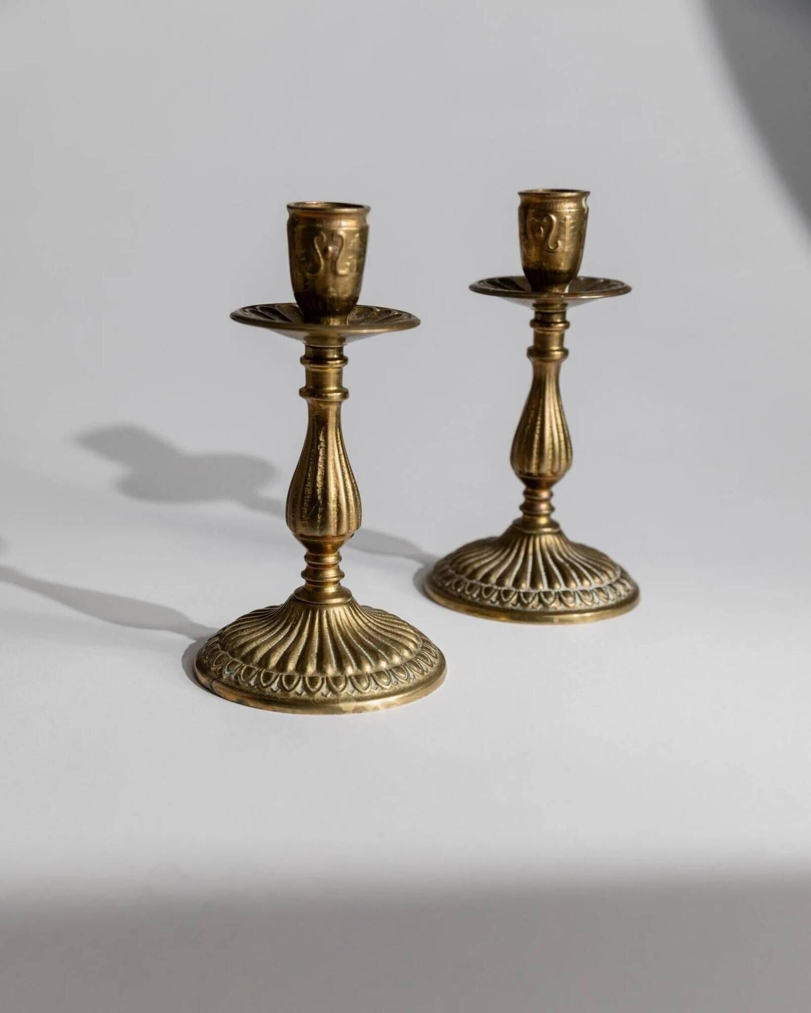 Vintage 1930s Solid Brass Candleholders Set of 2, Warm Golden-Brass, Italian Classic Table Decor
