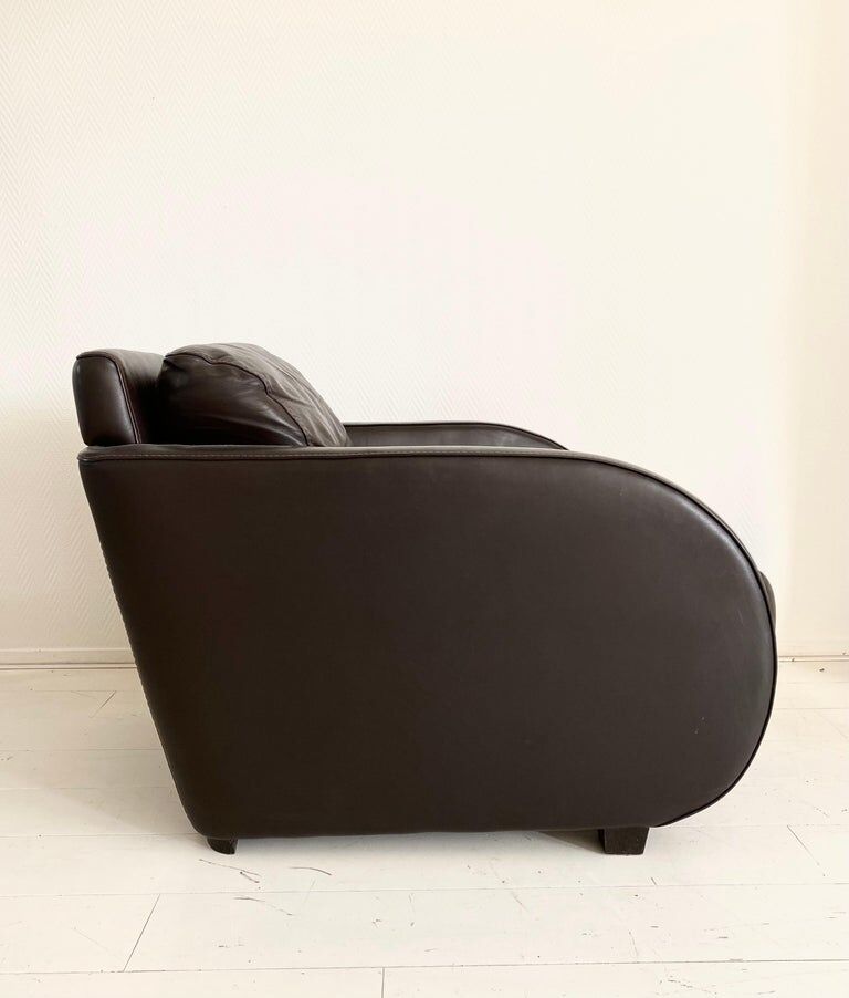 Art Deco style Vintage Brown Leather Lounge chair By Roche Bobois.