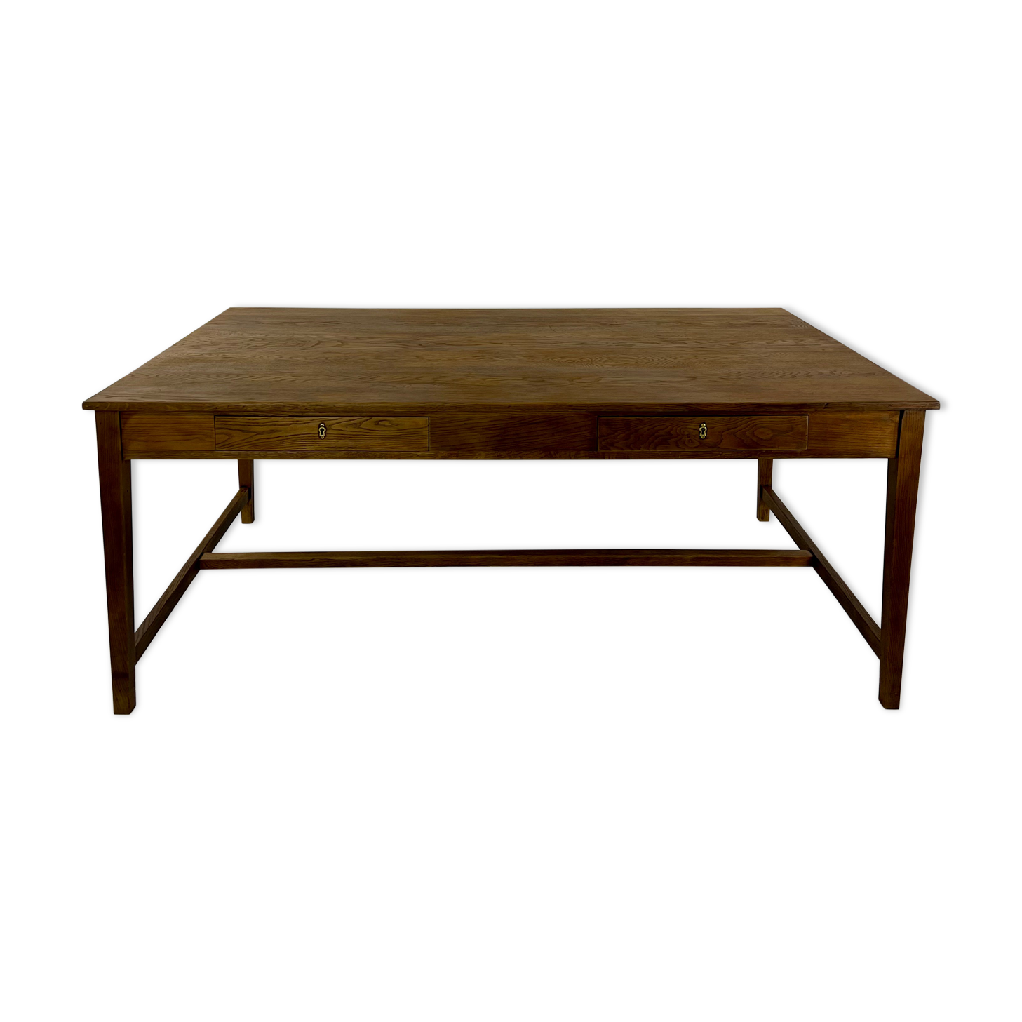Two-sided oak work table, with 4 drawers