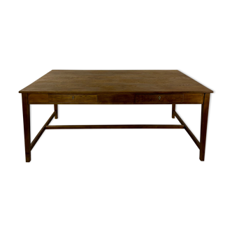 Two-sided oak work table, with 4 drawers
