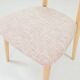Set of 6 soft pink fabric dining chairs, Scandinavian design, natural wood.