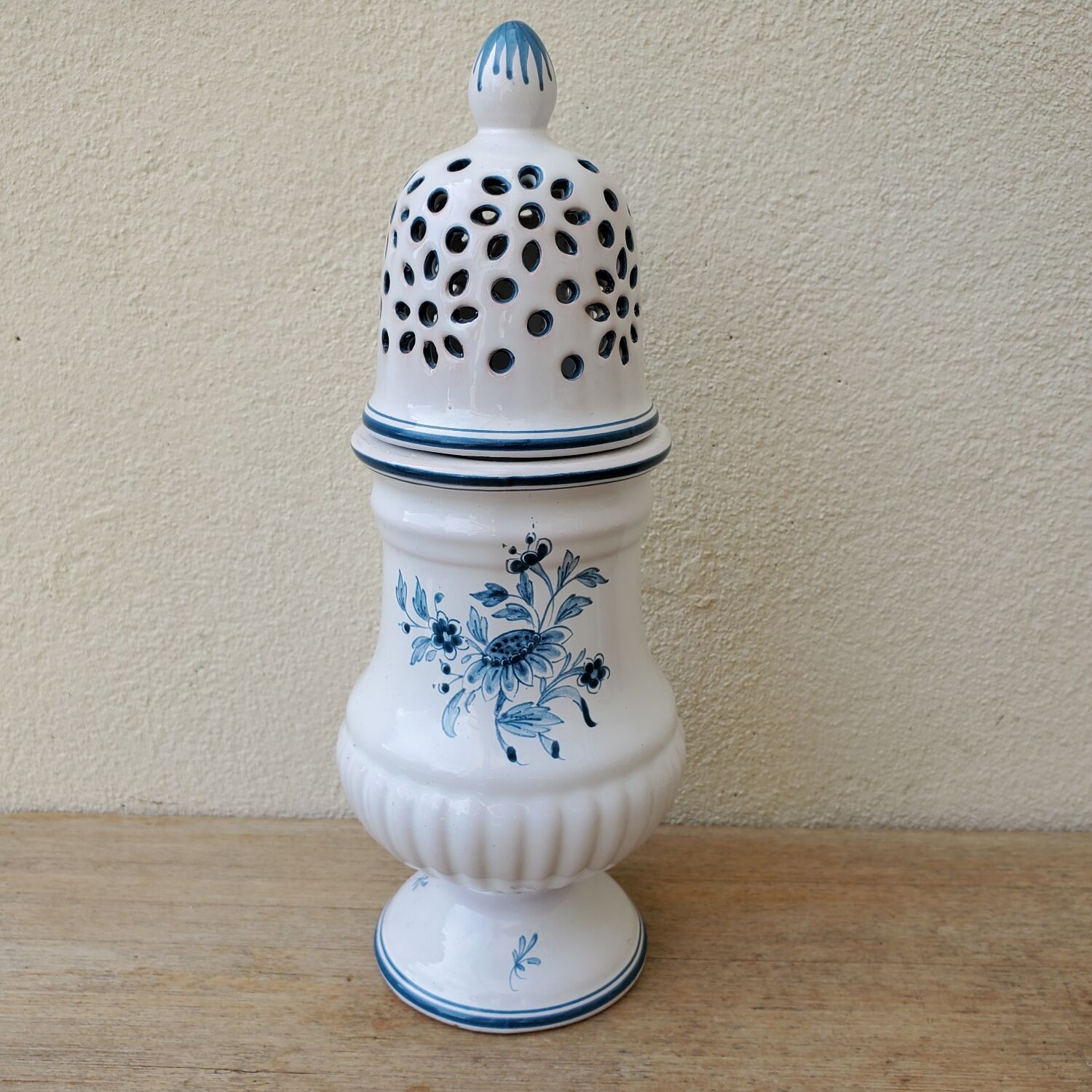 Moustiers earthenware potpourri vase