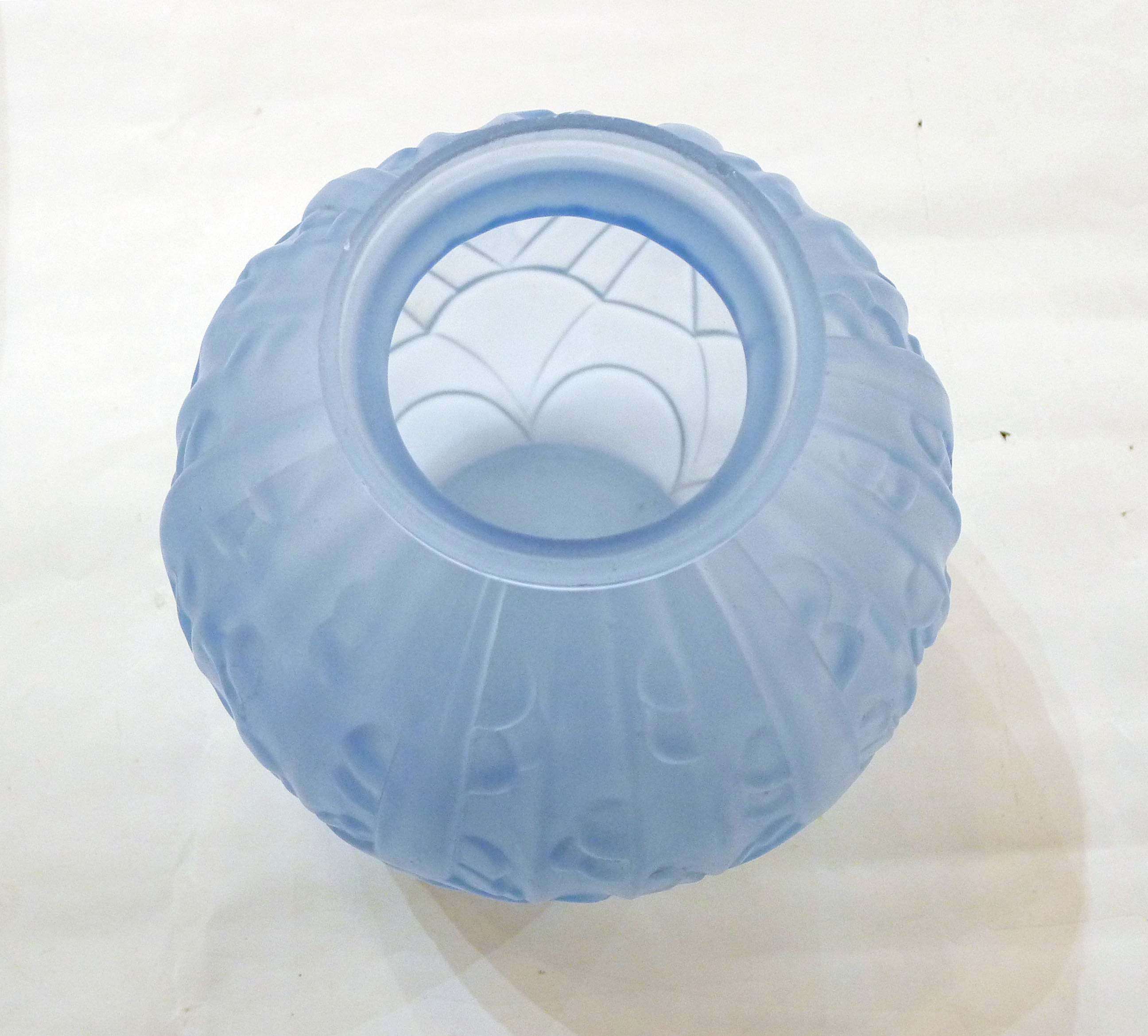 Art Deco ball vase, frosted blue glass