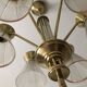 1950s six-branch brass and glass chandelier