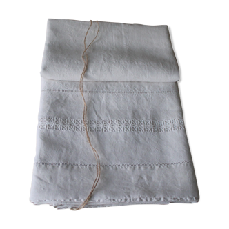 Drap ancien en lin début XXé brode main