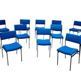 🪑 Set of 13 vintage blue fabric chairs – black metal legs – Guer style