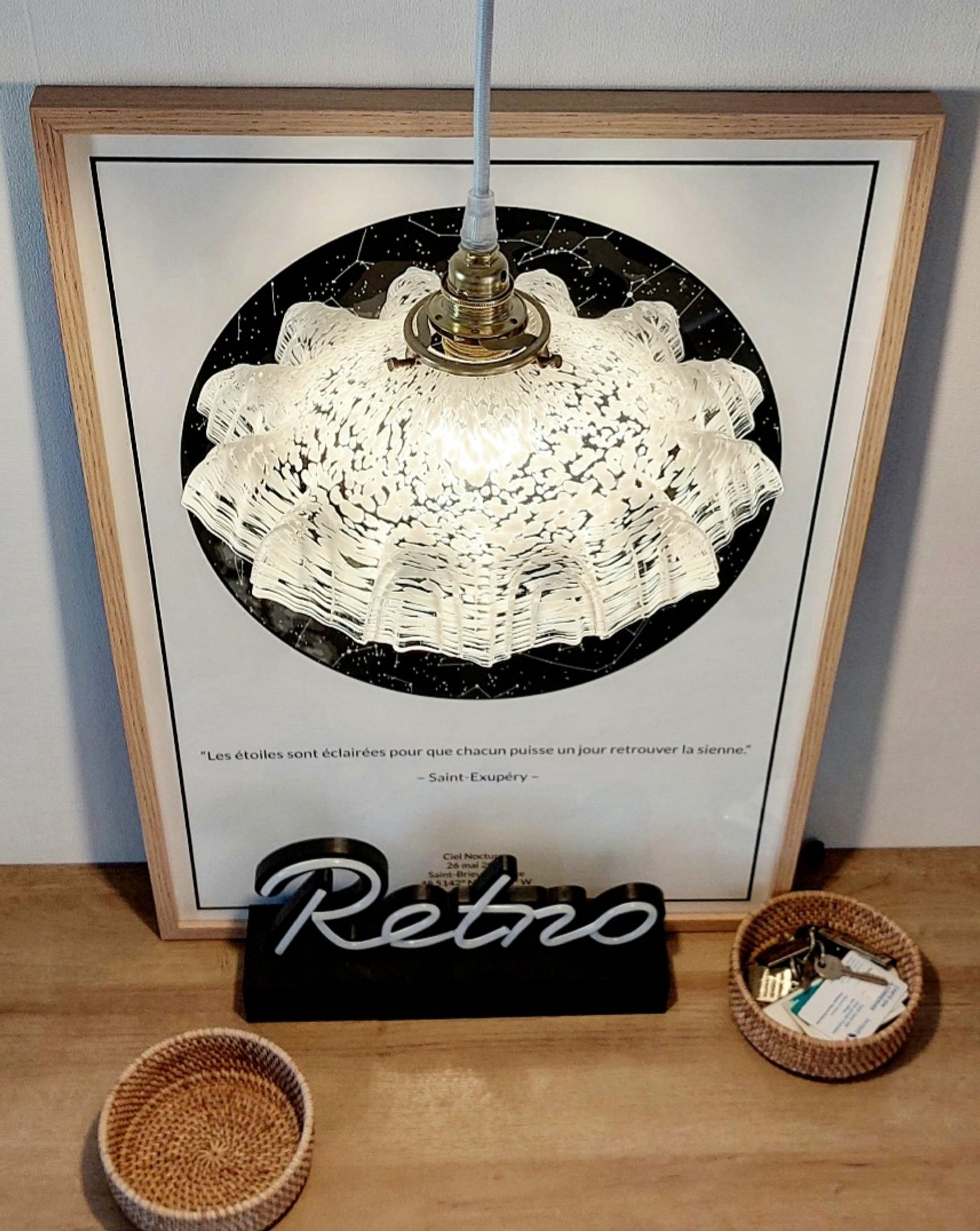 Suspension vintage verre de Clichy