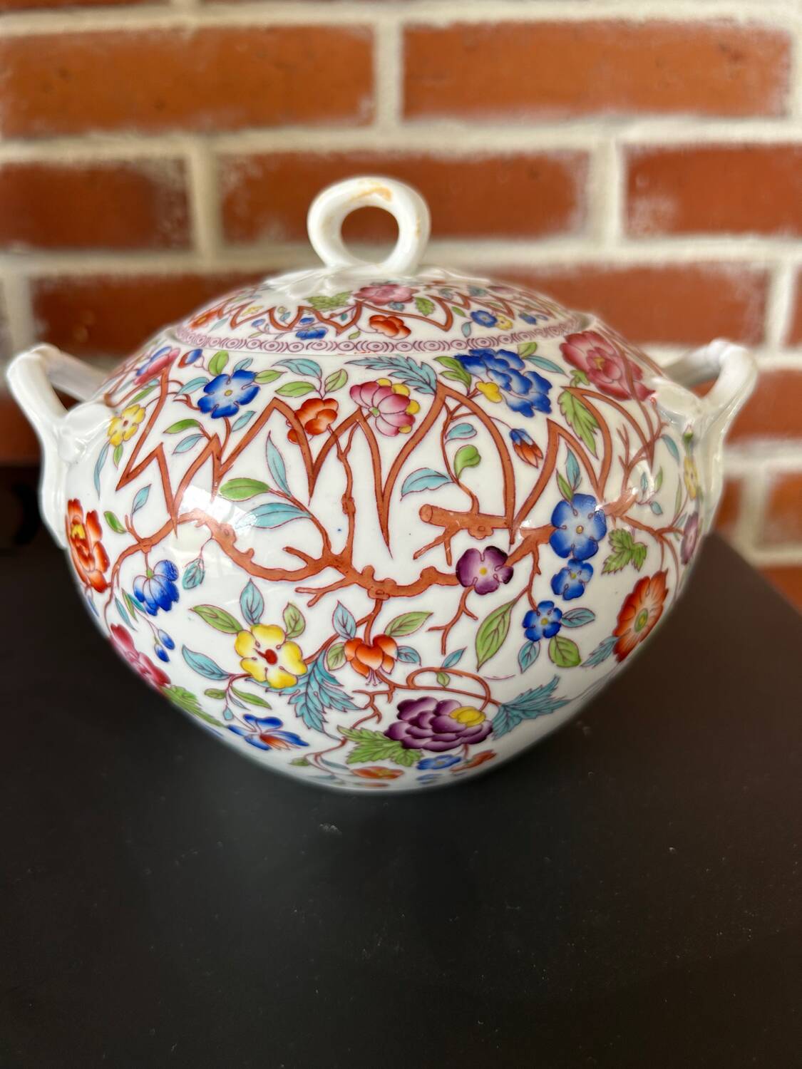 Polychrome sugar bowl Creil and Montereau