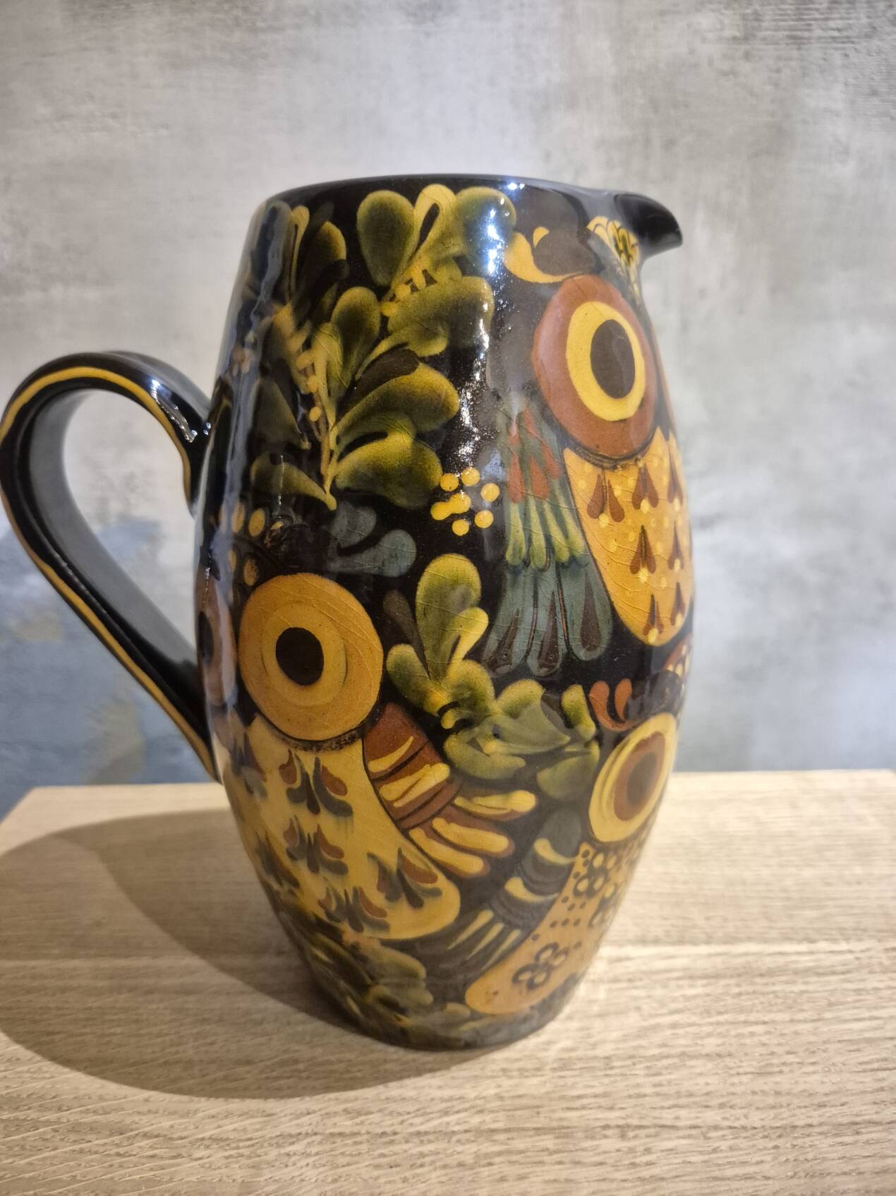 Vintage ceramic owl service signed Reber, 1960