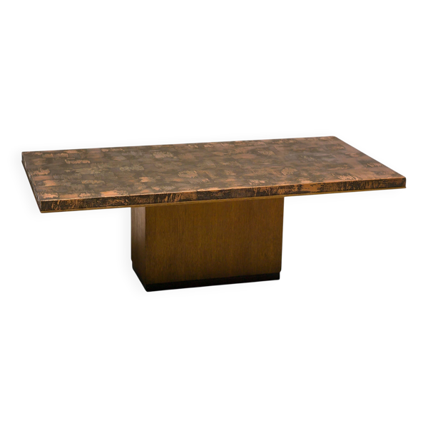 Table basse avec plateau en laiton pressé et gravé par Illum Wikkelsø