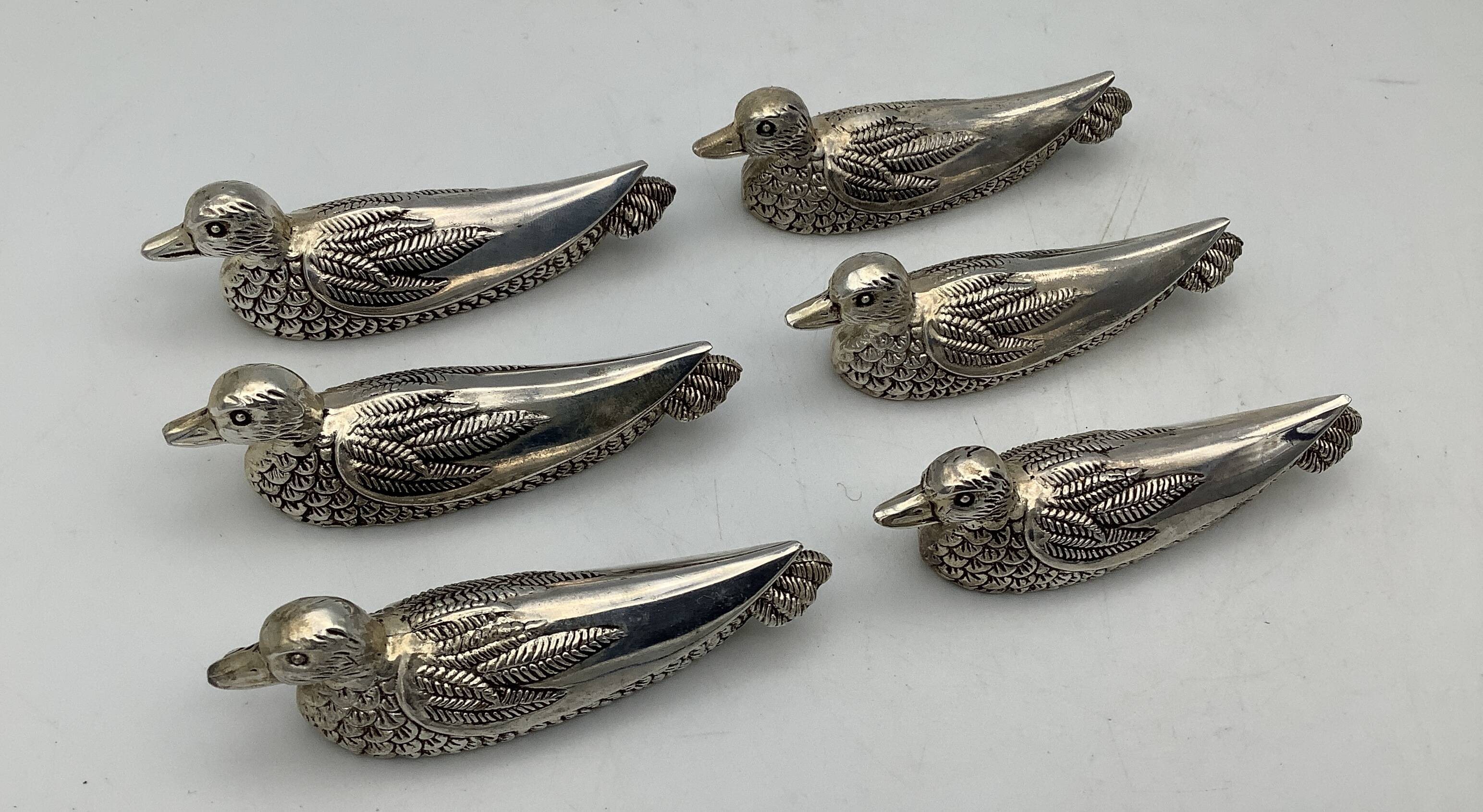 Set of 6 Vintage Duck-Shaped Silver-Plated Knife Rests SILEA