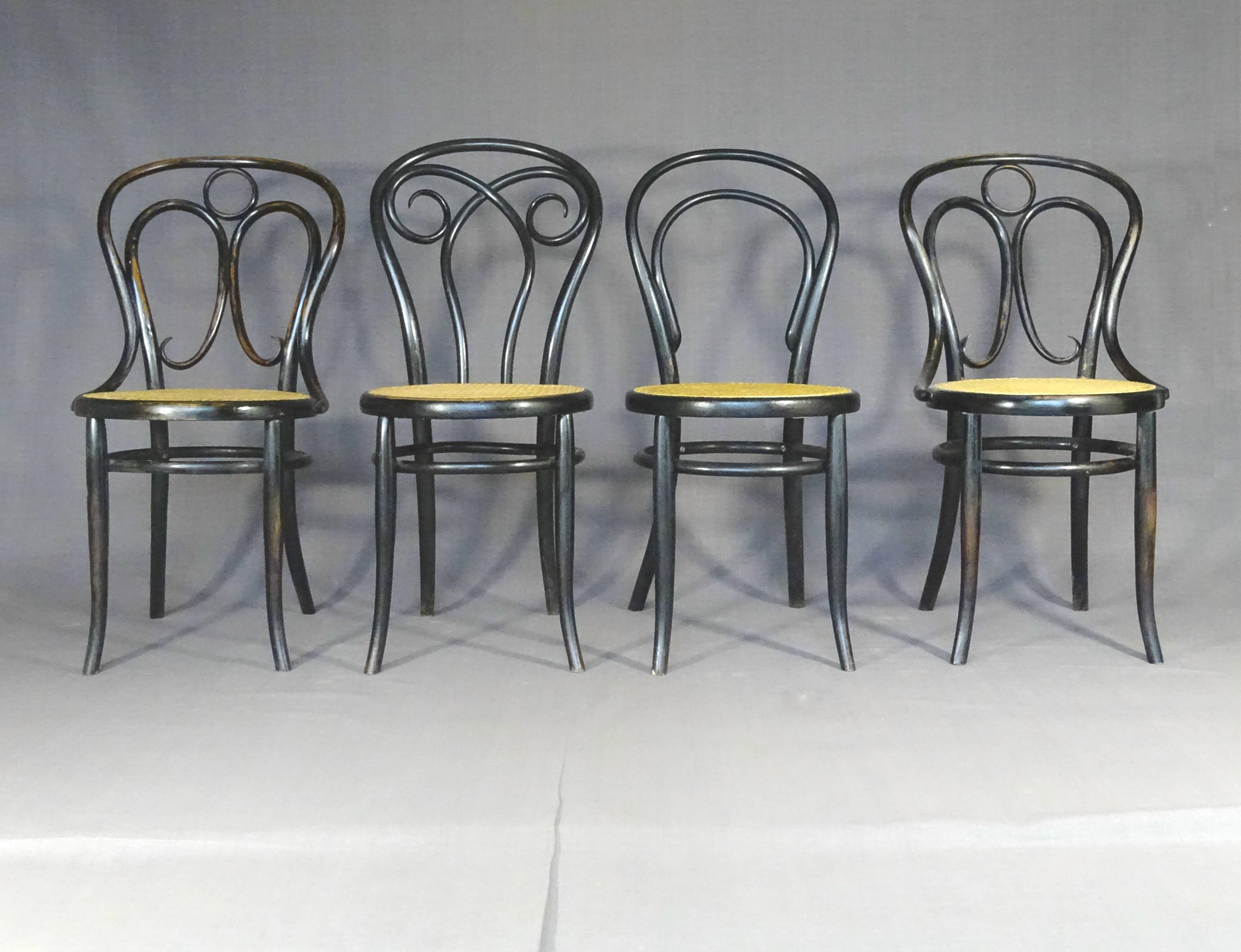 Set of 4 kohn "empire black" chairs circa 1880 + thonet-
