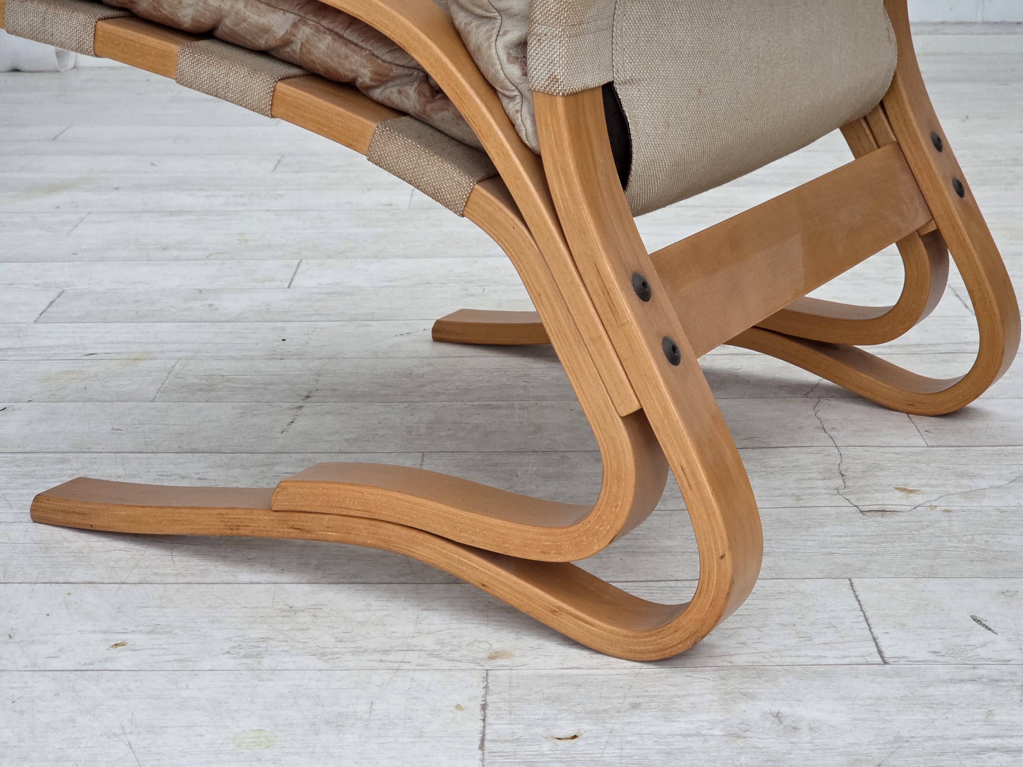 1970s, Norwegian armchair, model "Kengu", beige furniture leather.