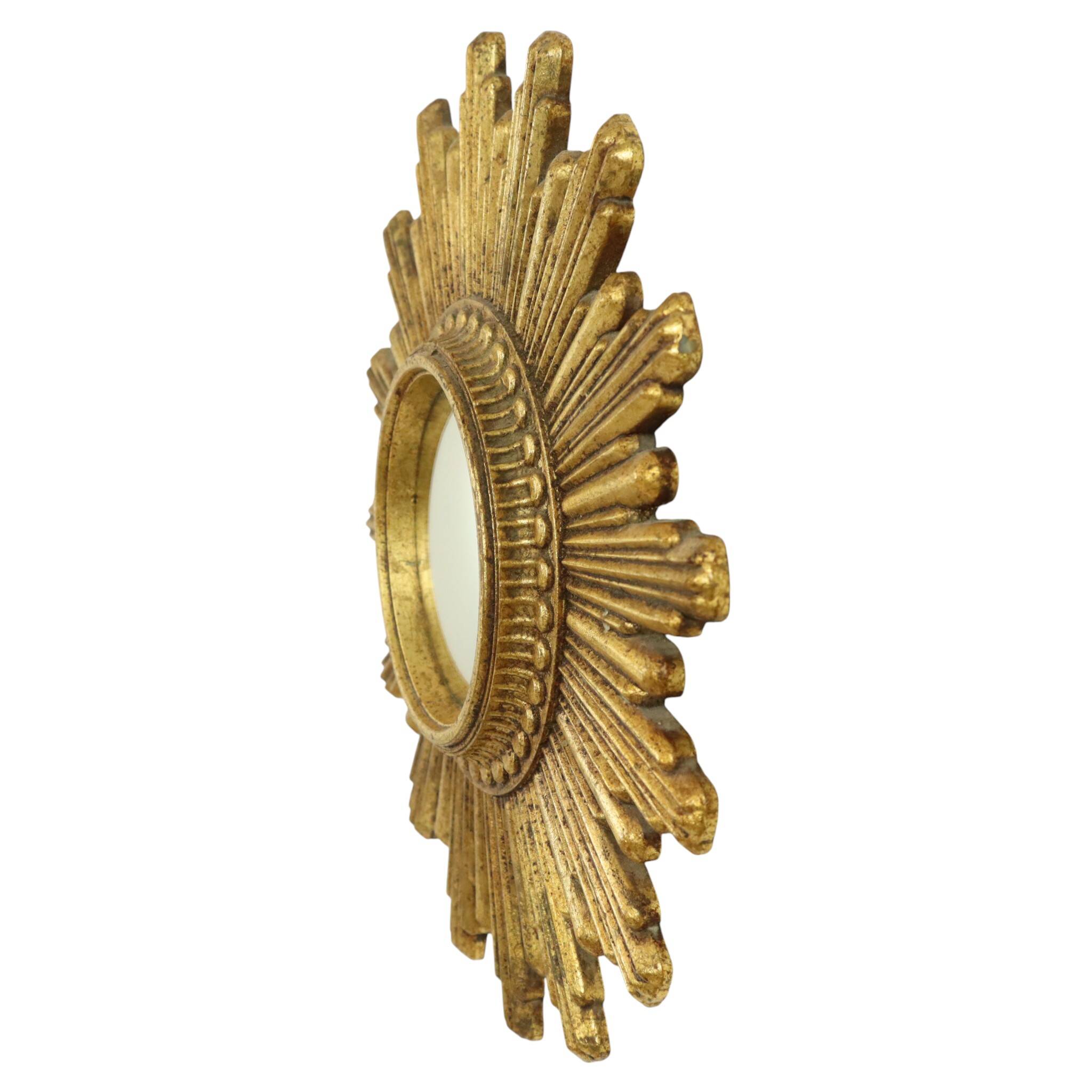 Small Sun Mirror Sunburst Mirror Gold Convex 24cm