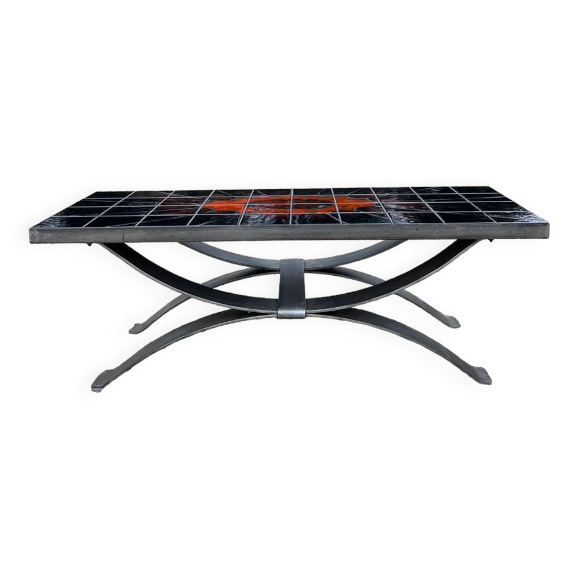 Coffee table in wrought iron and earthenware tiles by Ferlor