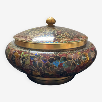 Bonbonnière vintage en laiton et émail cloisonné