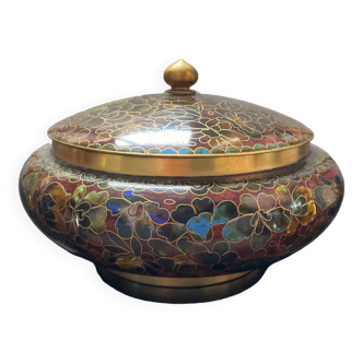 Bonbonnière vintage en laiton et émail cloisonné