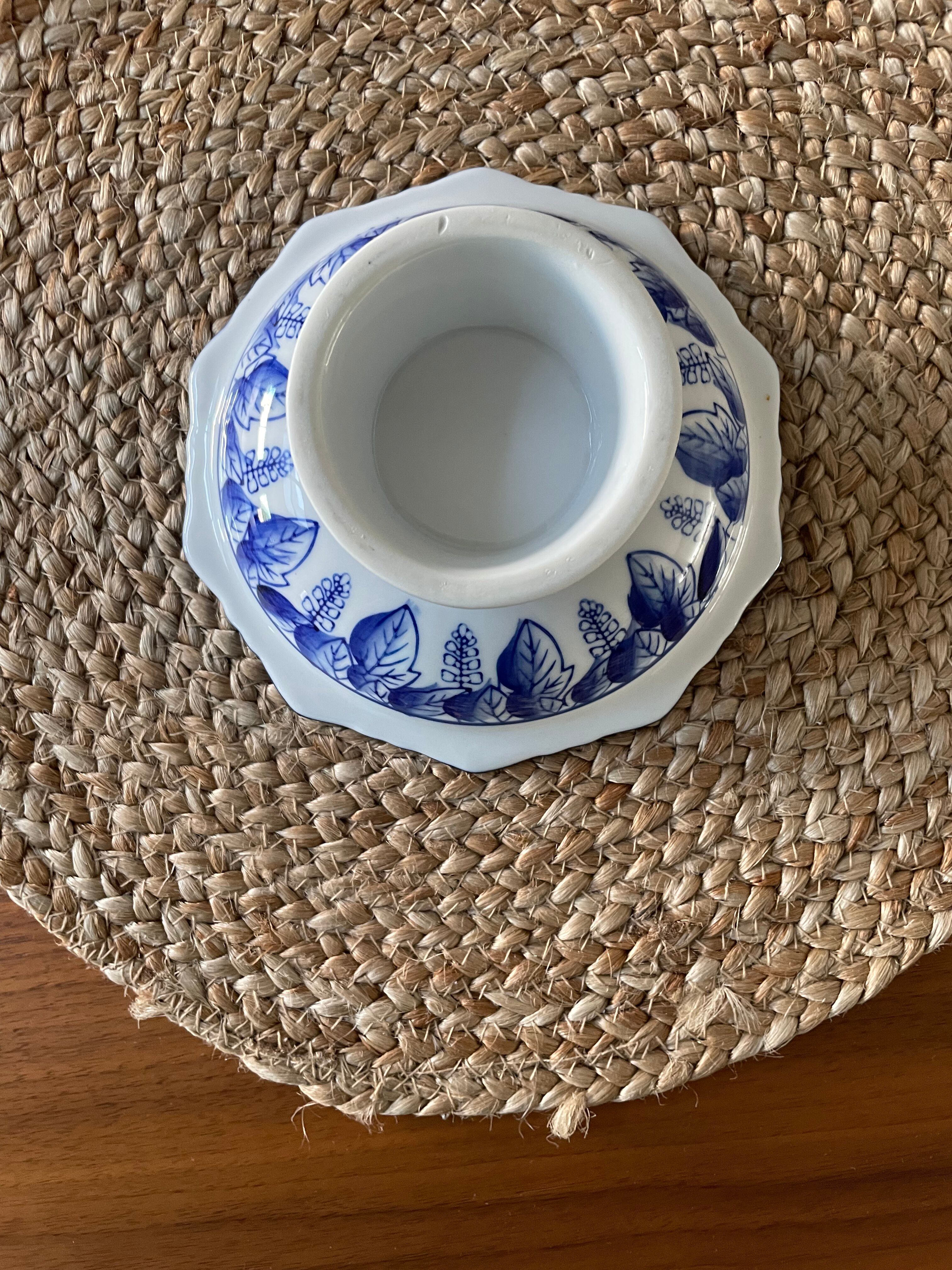 Compotier en porcelaine bleu et blanc, esprit Delft