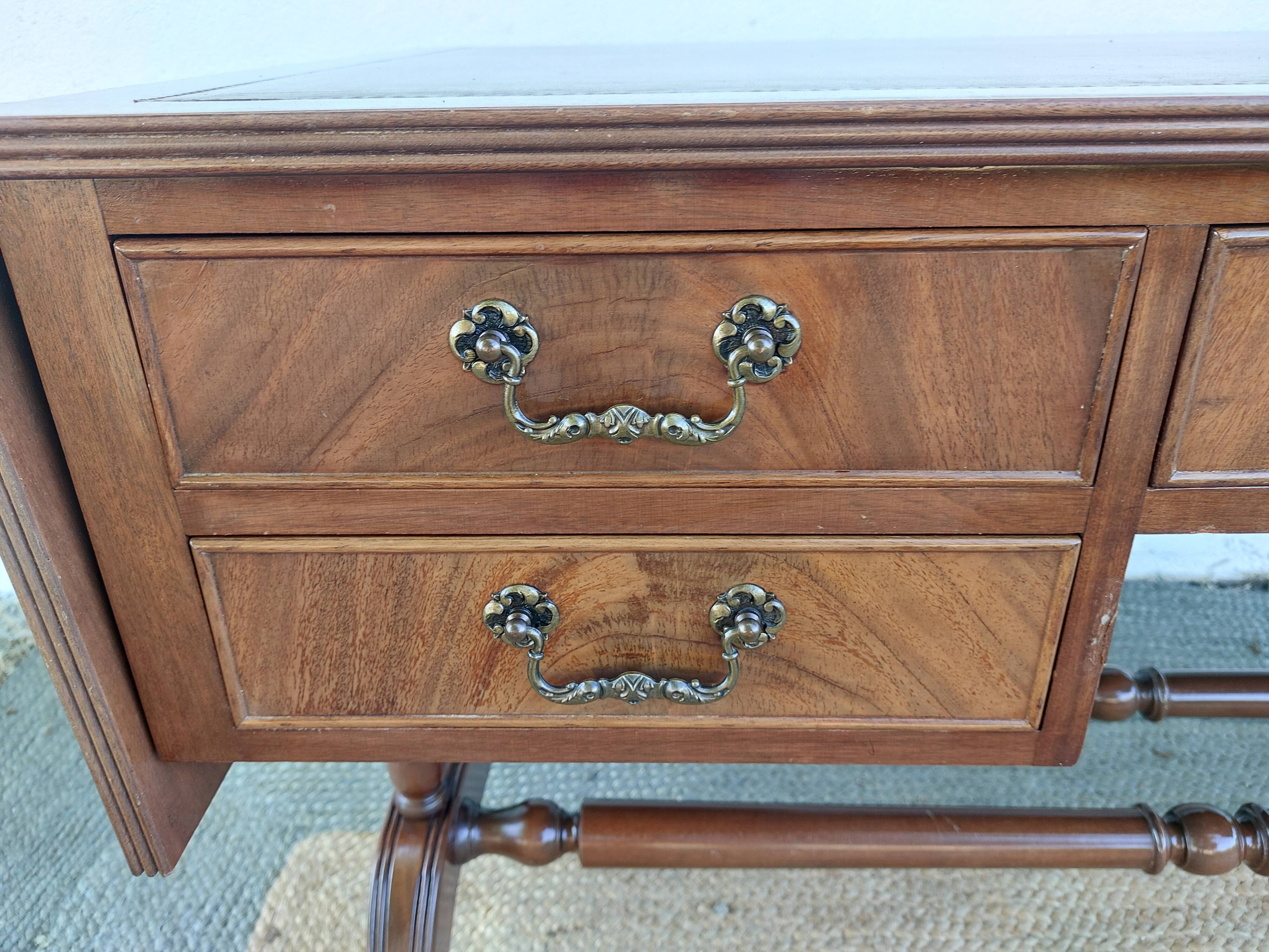 English desk and lyre chair, leather, extensions.